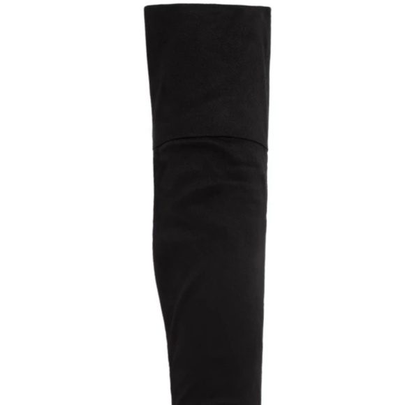 Over the Knee Black Vegan Suede Boots - Picture 4 of 7
